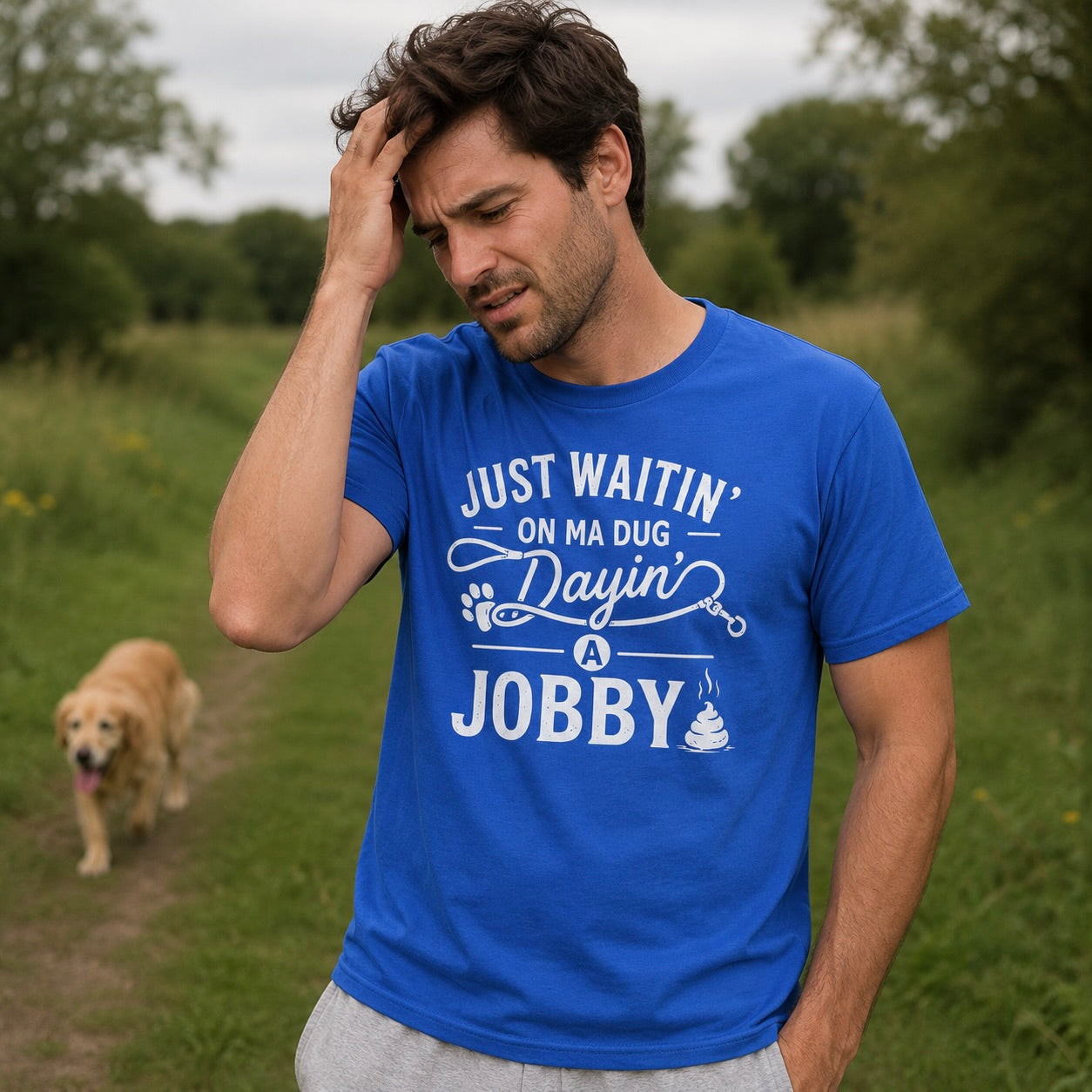 “Just Waitin’ On My Dug Dayin’ A Jobby“ Premium Soft T-Shirt