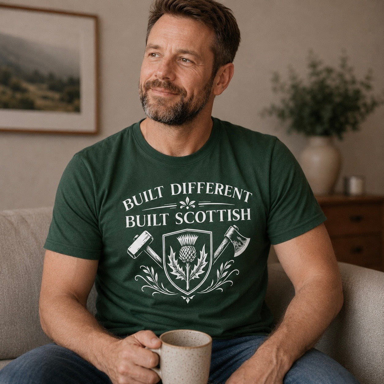 “Built Different, Built Scottish” Funny Scottish T-Shirt – Premium Soft Feel