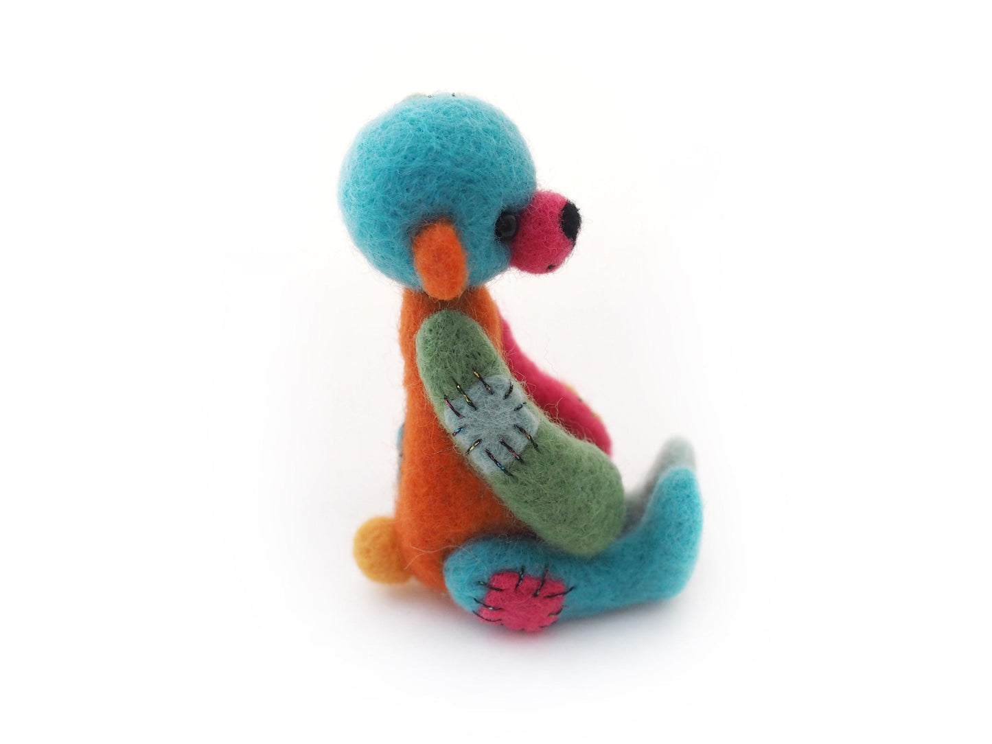 Needle Felted Colourful Artist Bear with Patches