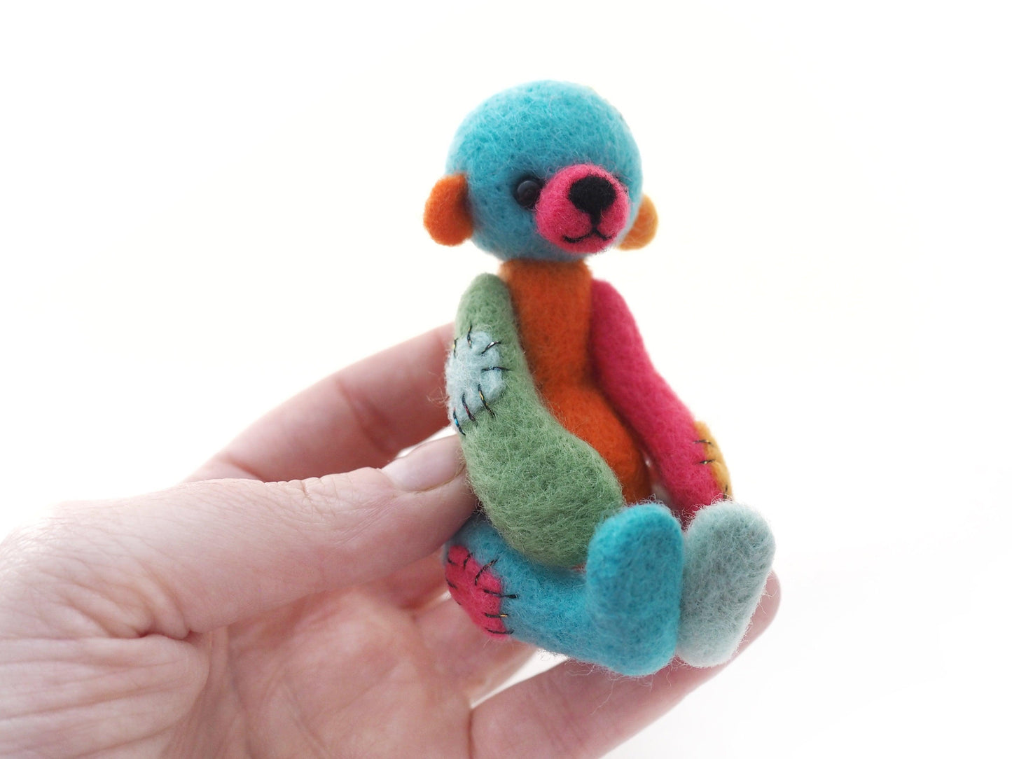 Needle Felted Colourful Artist Bear with Patches