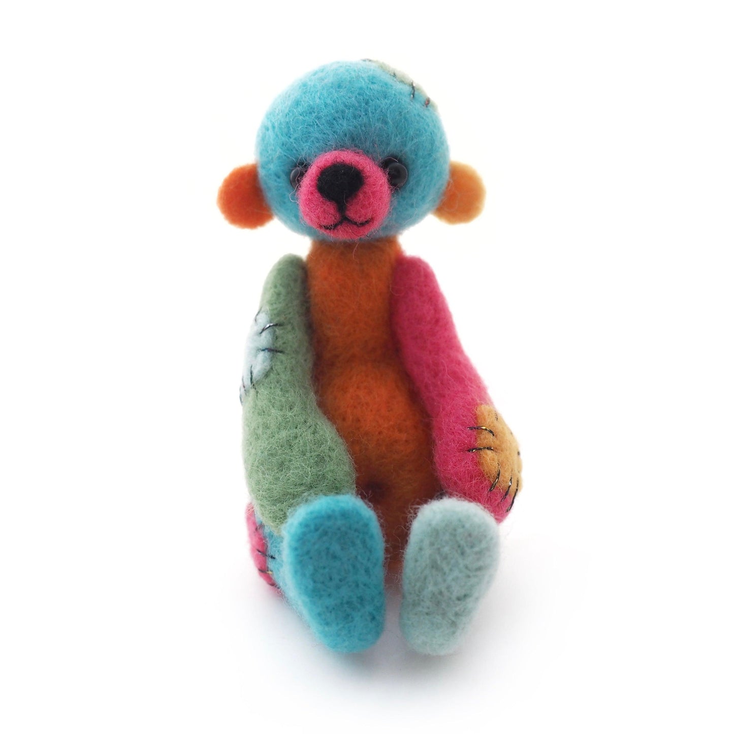 Needle Felted Colourful Artist Bear with Patches