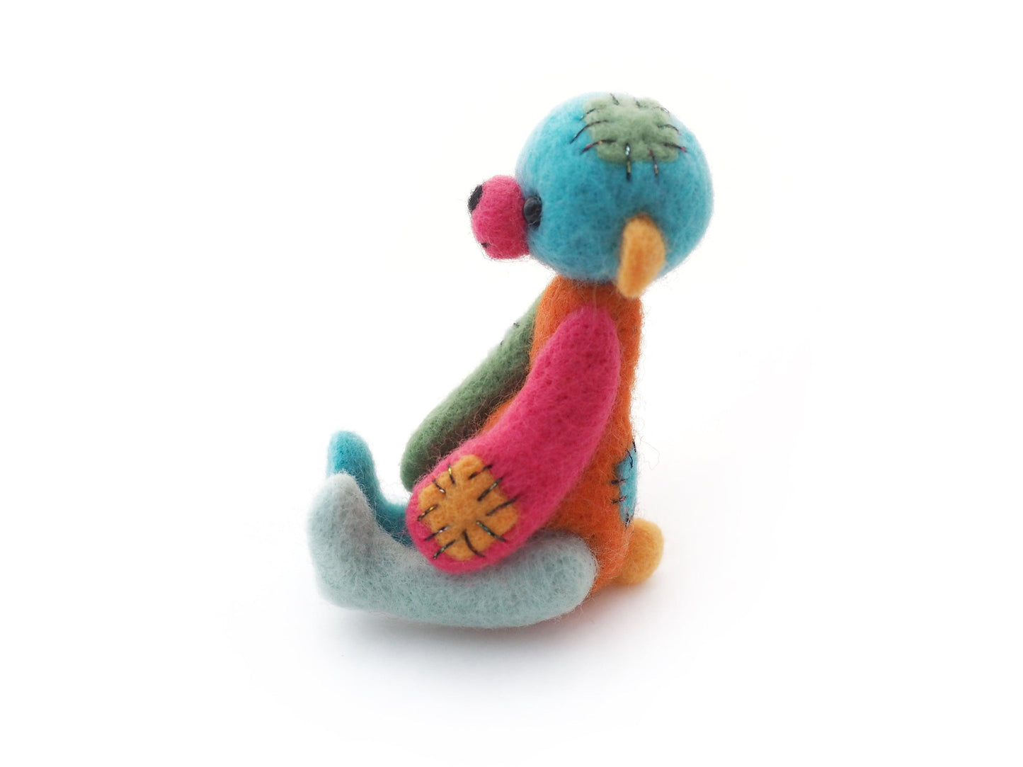 Needle Felted Colourful Artist Bear with Patches