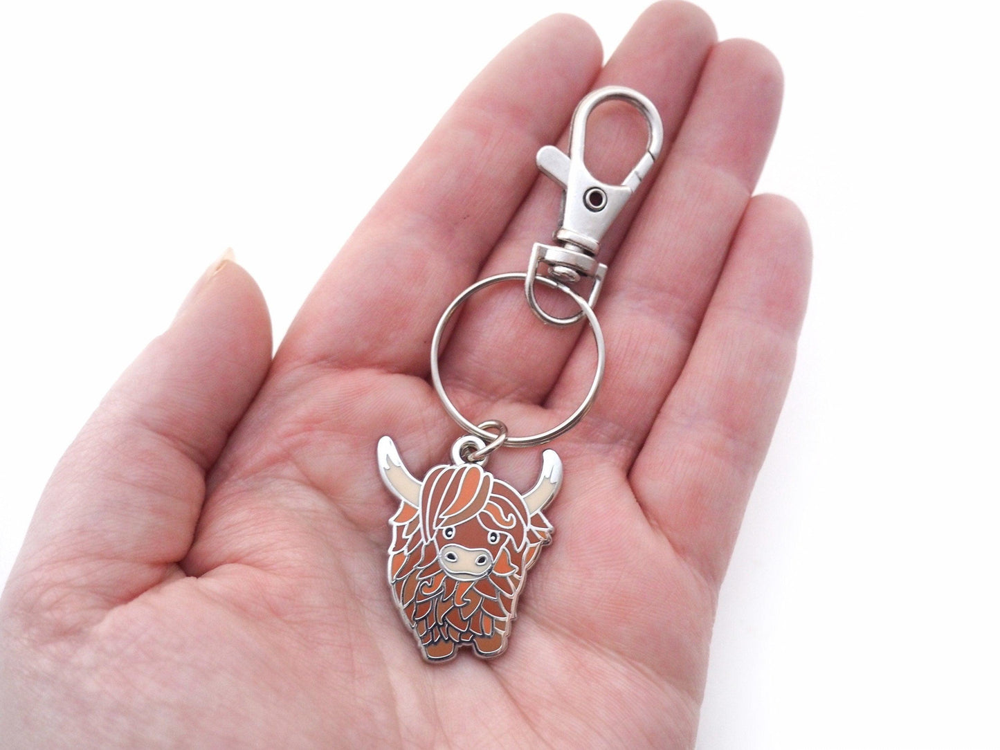 Highland cow enamel pin and/or hard enamel keyring. Scottish highland cow gift set.