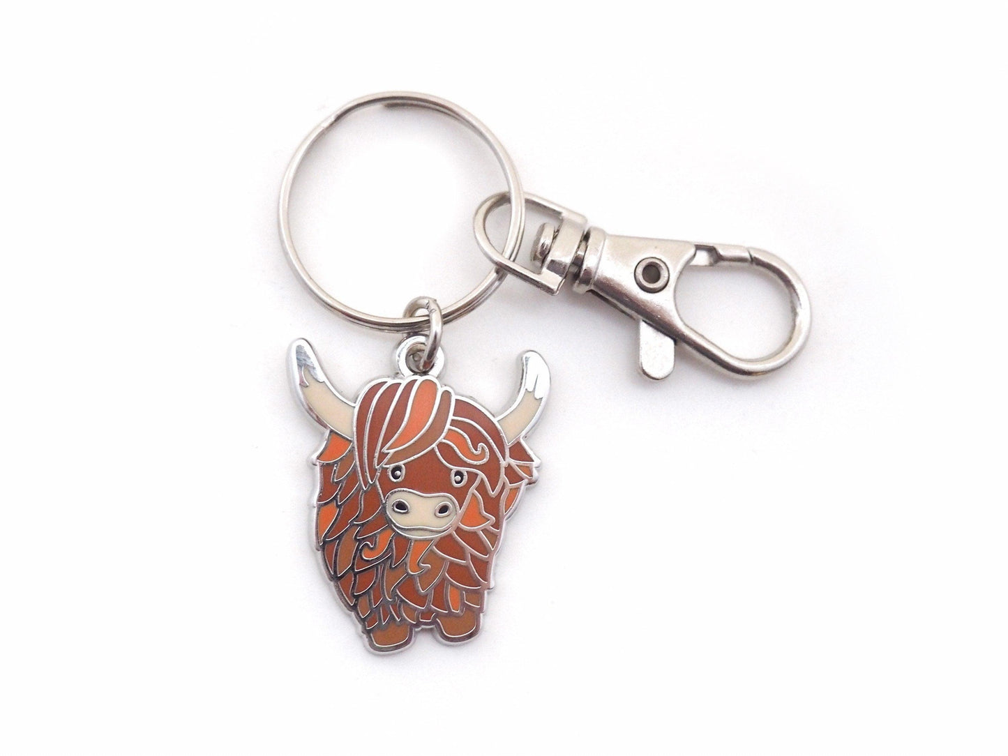 Highland cow enamel pin and/or hard enamel keyring. Scottish highland cow gift set.