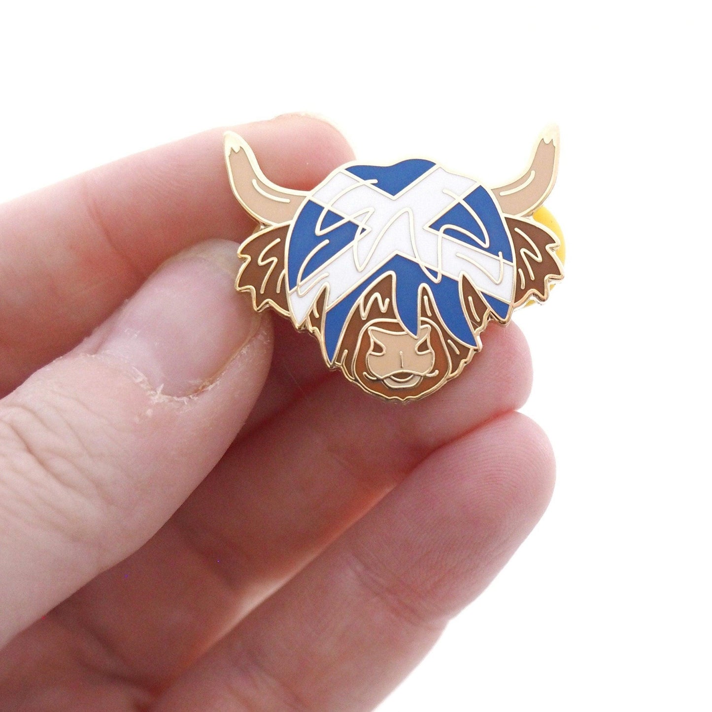 Scottish Highland Cow Enamel Pin Scotland Saltire Flag