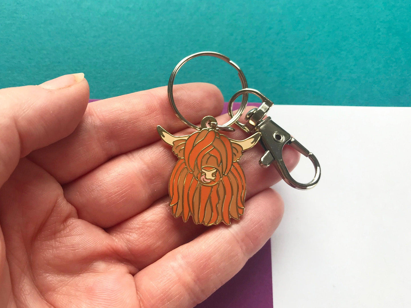 Wee Hairy Coo Enamel Keychain Cute Highland Cow Keyring