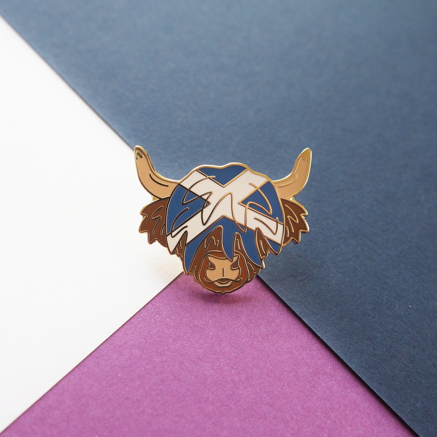Scottish Highland Cow Enamel Pin Scotland Saltire Flag
