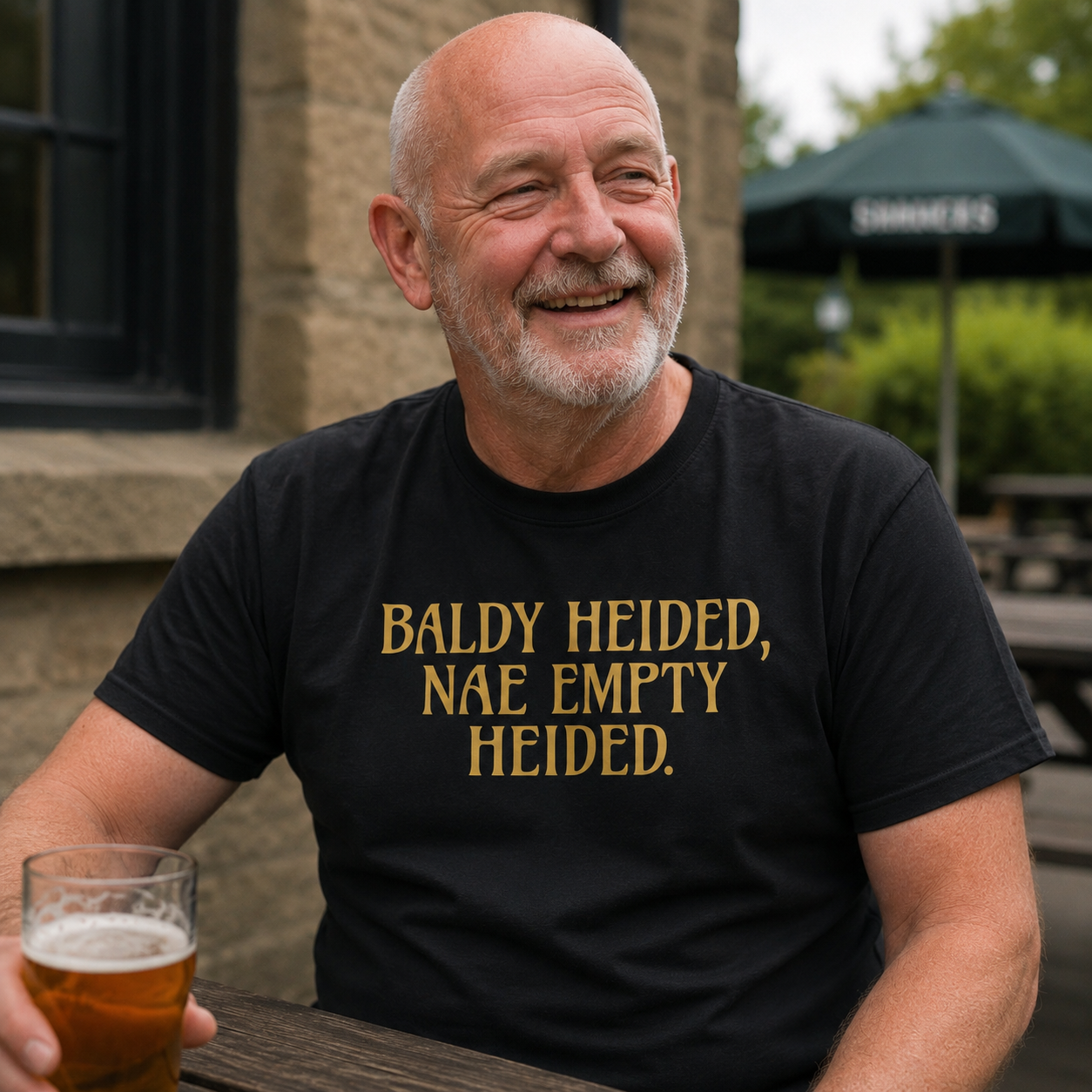 “Baldy Heided, Nae Empty Heided” Standard Fit T-Shirt