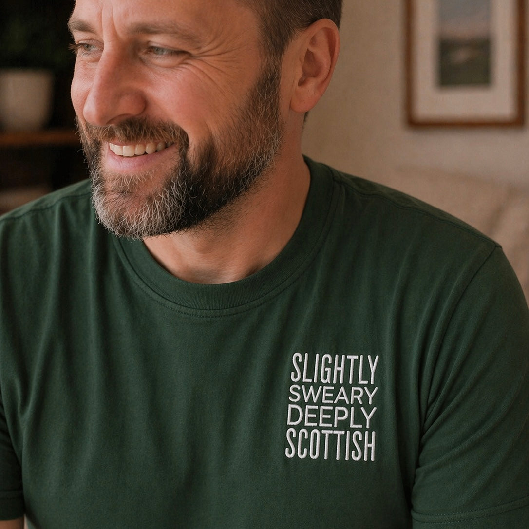 “Slightly Sweary Deeply Scottish” Funny Embroidered T-Shirt