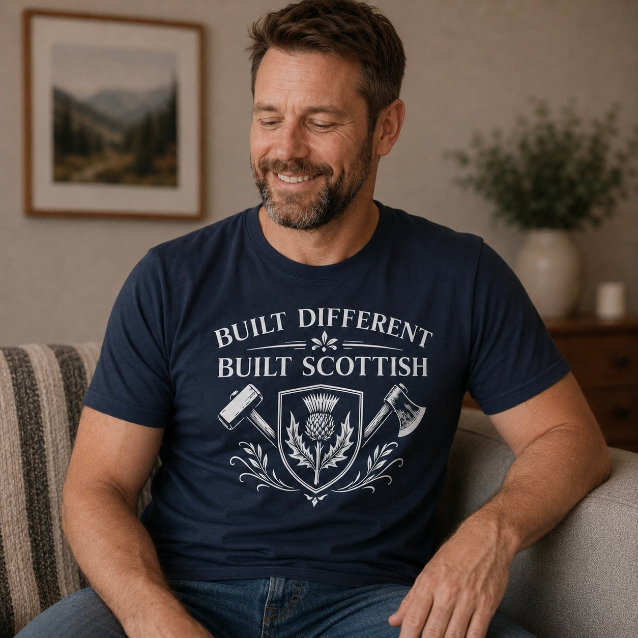 “Built Different, Built Scottish” Funny Scottish T-Shirt – Premium Soft Feel