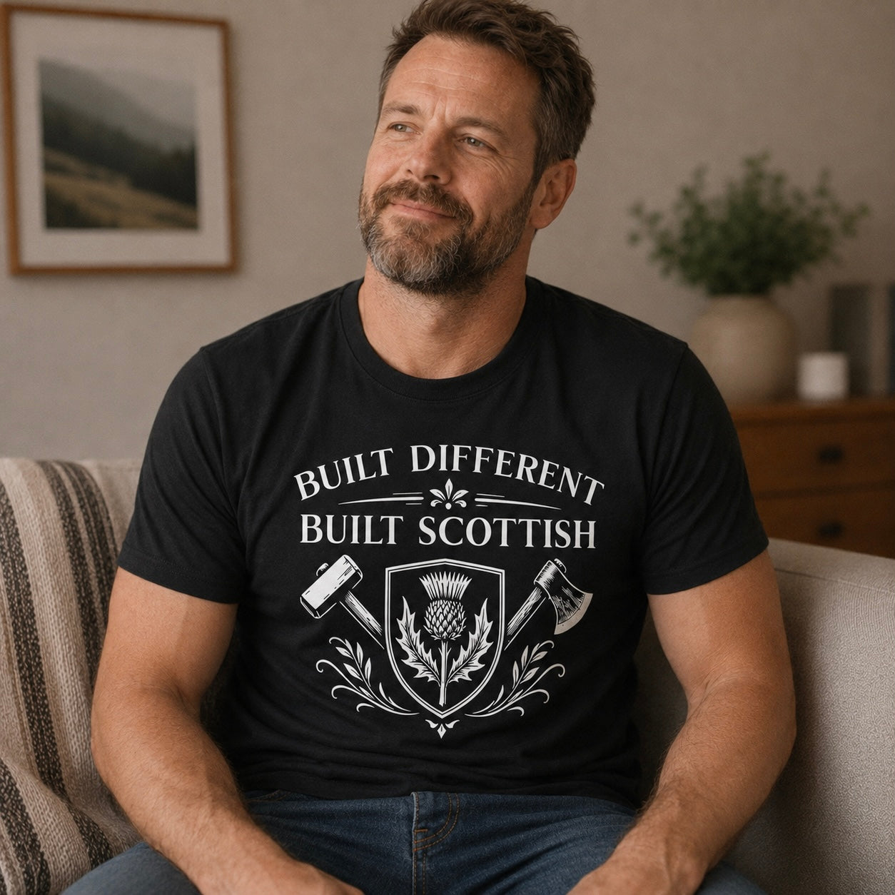 “Built Different, Built Scottish” Funny Scottish T-Shirt – Premium Soft Feel