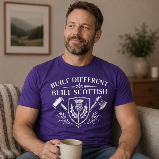 “Built Different, Built Scottish” Funny Scottish T-Shirt – Standard Fit