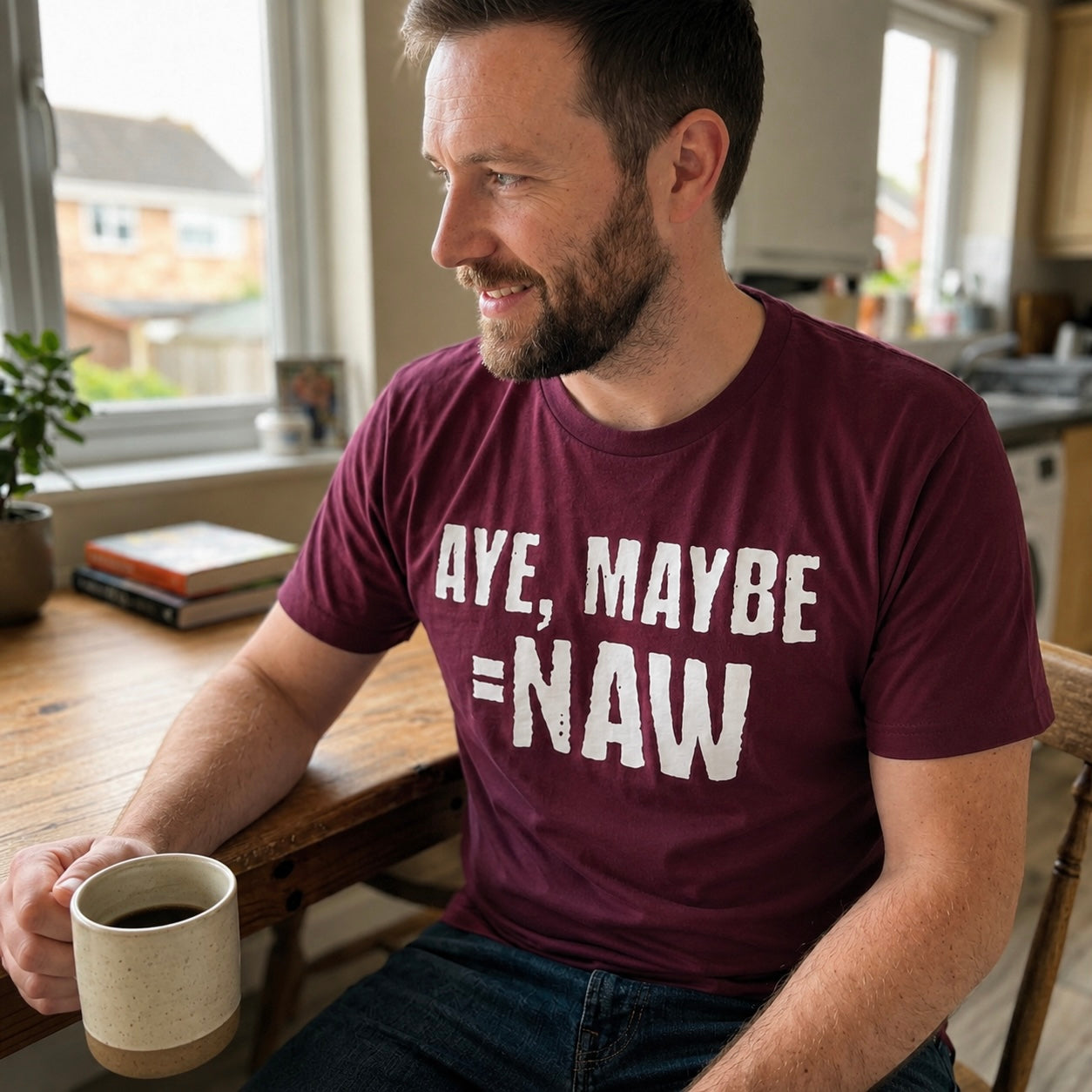 “Aye, Maybe = Naw” Funny Scottish T-Shirt – Premium Soft Feel