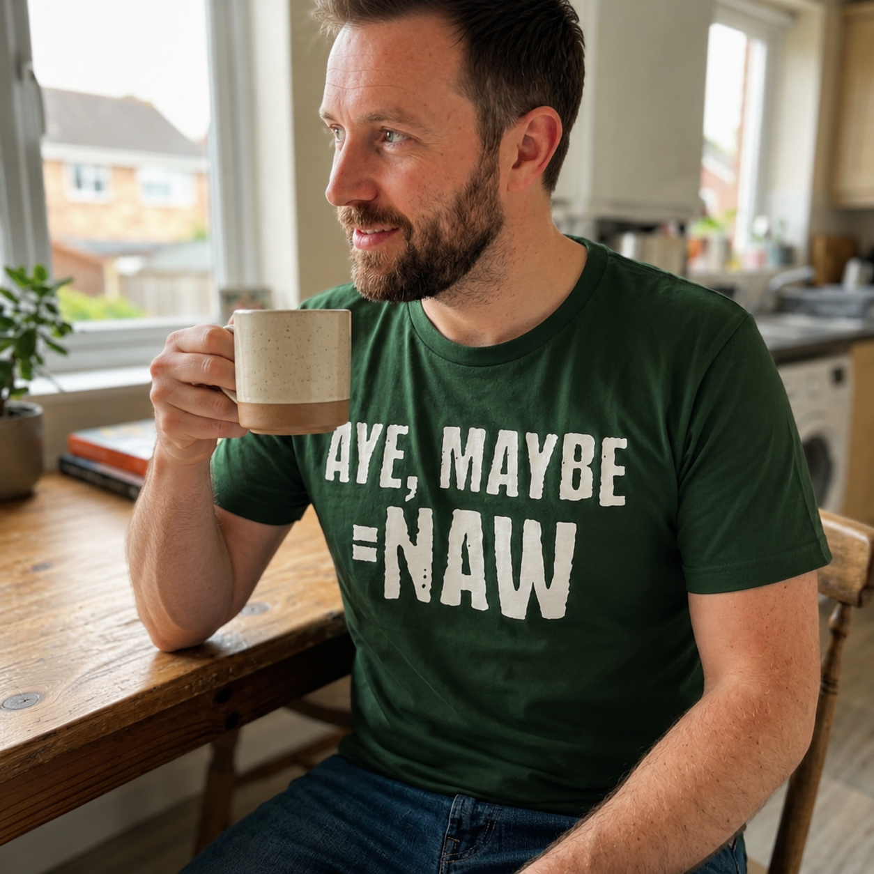 “Aye, Maybe = Naw” Funny Scottish T-Shirt – Premium Soft Feel