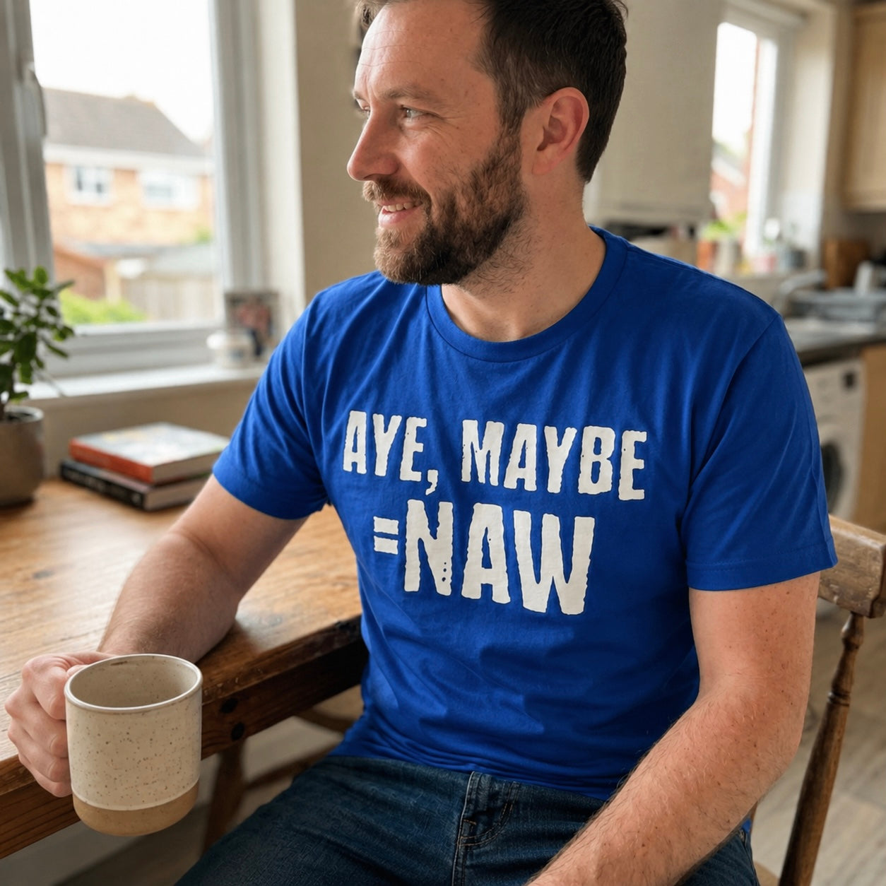 “Aye, Maybe = Naw” Funny Scottish T-Shirt – Premium Soft Feel
