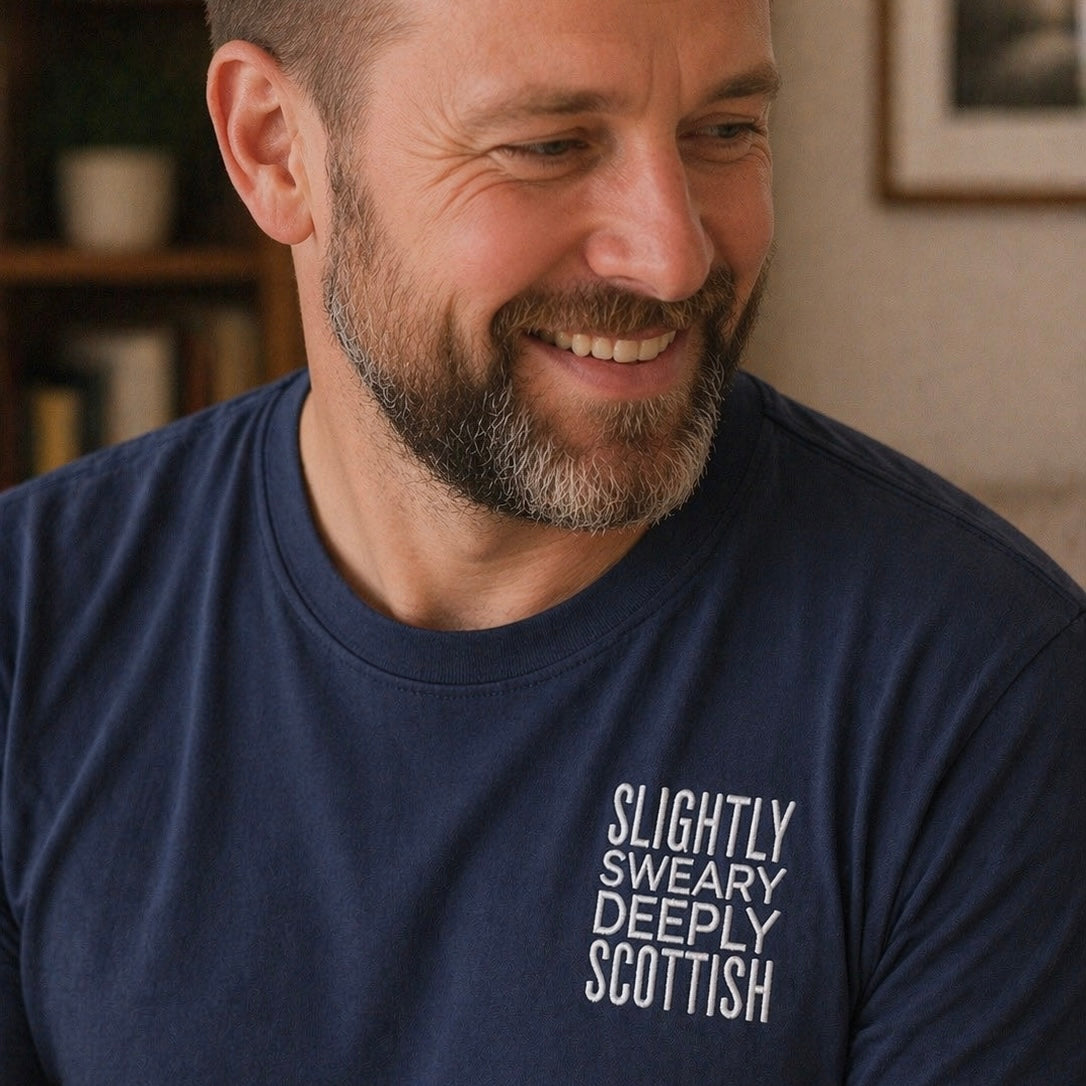 “Slightly Sweary Deeply Scottish” Funny Embroidered T-Shirt