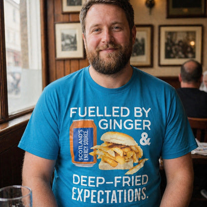 “Fuelled By Ginger & Deep Fried Expectations” Funny Scottish T-Shirt – Premium Soft Feel