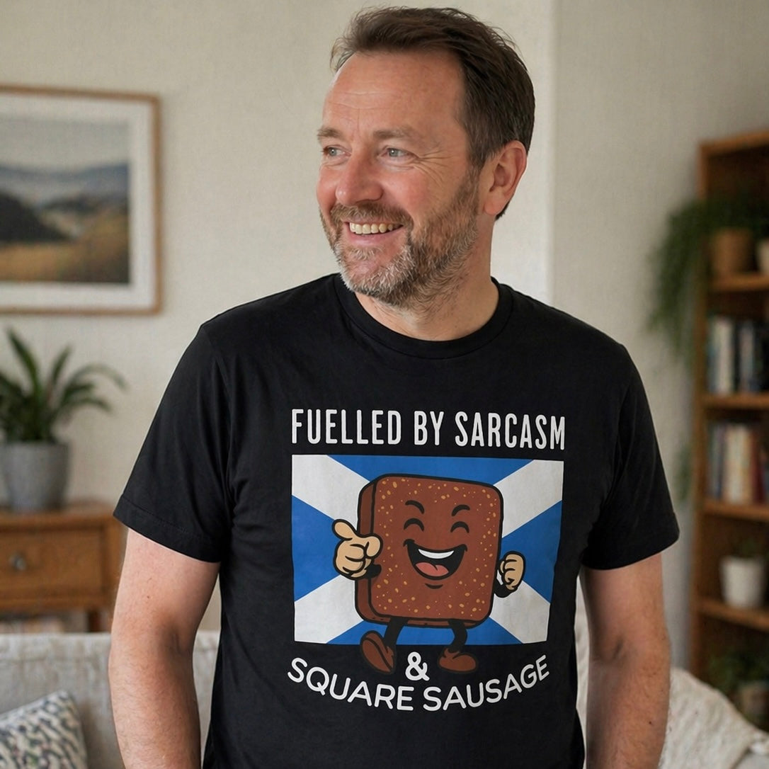 “Square Sausage” Funny Scottish T-Shirt – Premium Soft Feel