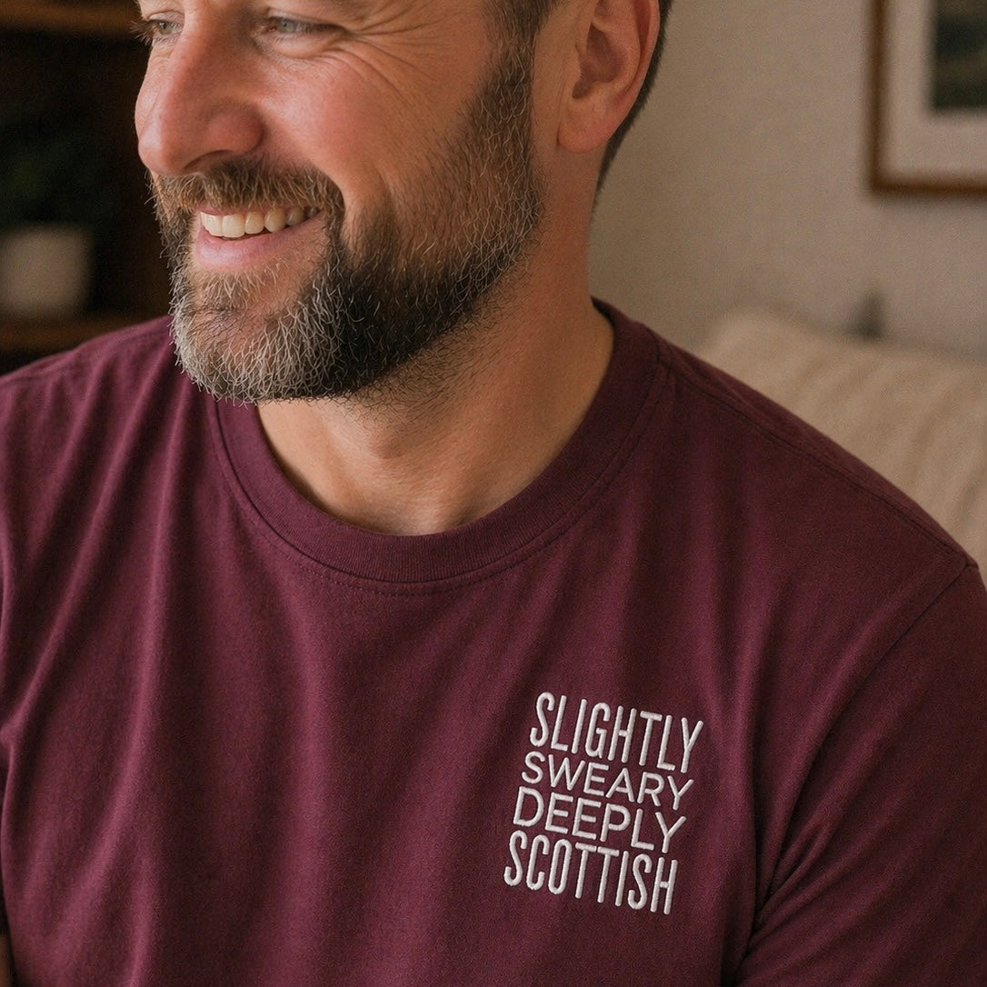 “Slightly Sweary Deeply Scottish” Funny Embroidered T-Shirt