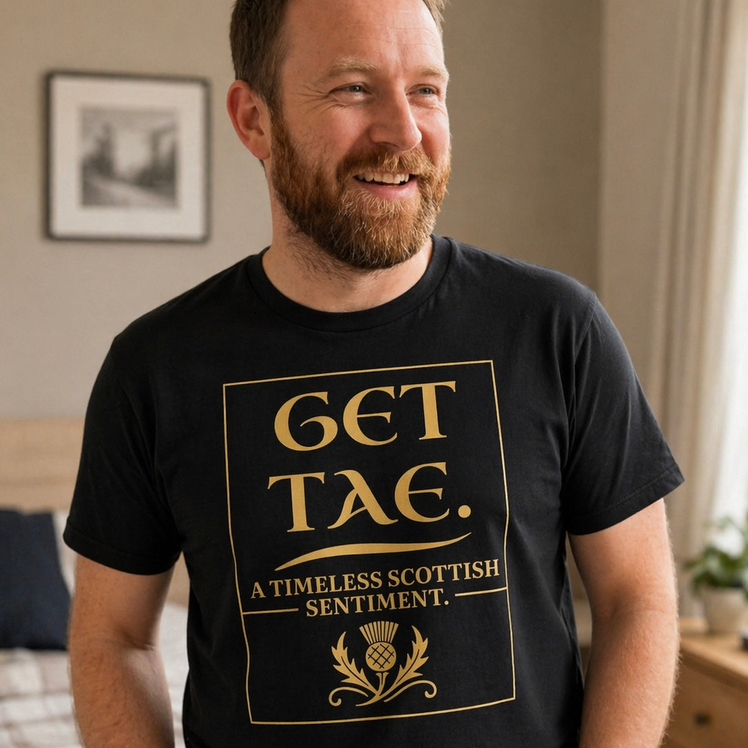 “Get Tae. A timeless Scottish sentiment” Funny Scottish T-Shirt – Standard Fit