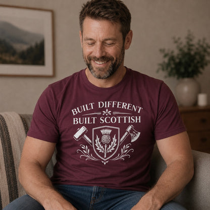 “Built Different, Built Scottish” Funny Scottish T-Shirt – Premium Soft Feel