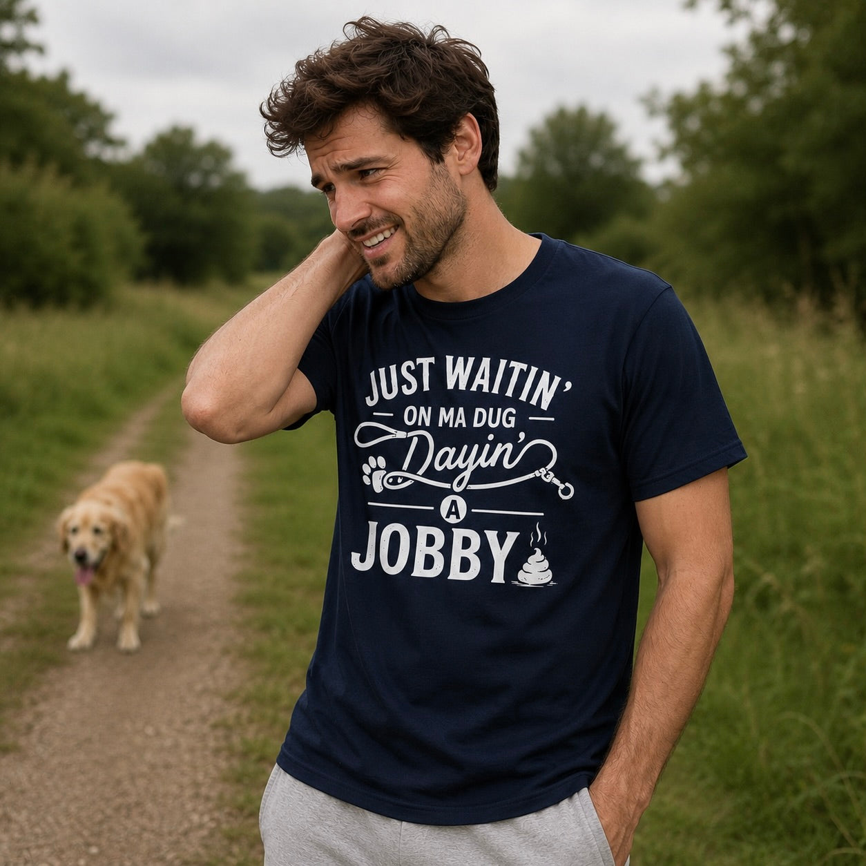 “Just Waitin’ On My Dug Dayin’ A Jobby” Standard Fit T-Shirt