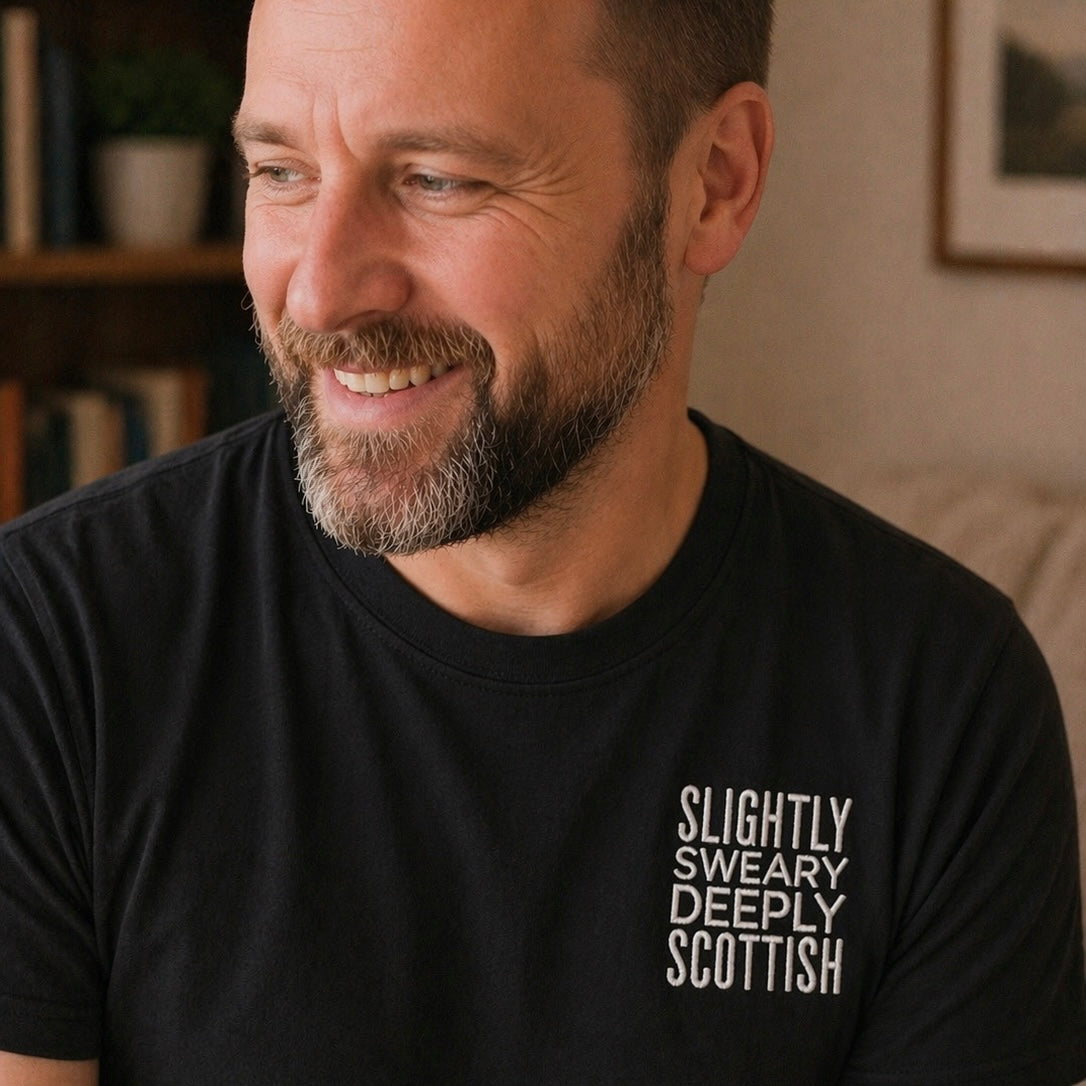 “Slightly Sweary Deeply Scottish” Funny Embroidered T-Shirt
