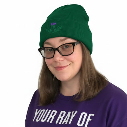 Scottish Embroidered Beanie – Thistle Design