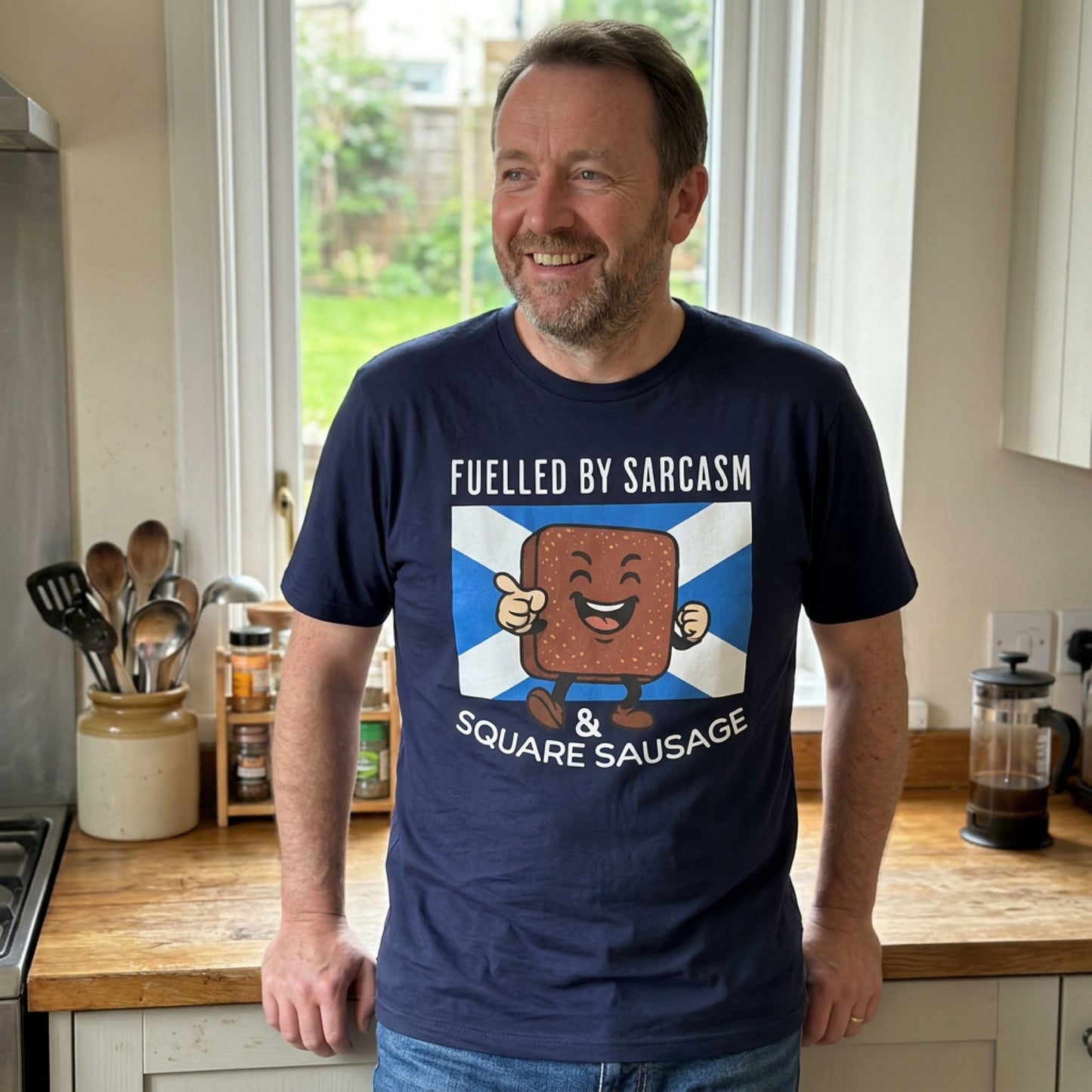 “Square Sausage” Funny Scottish T-Shirt – Premium Soft Feel