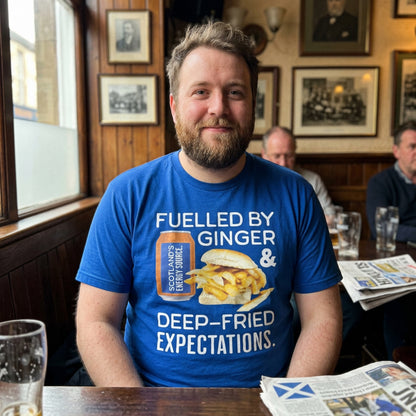 “Fuelled By Ginger & Deep Fried Expectations” Funny Scottish T-Shirt – Premium Soft Feel