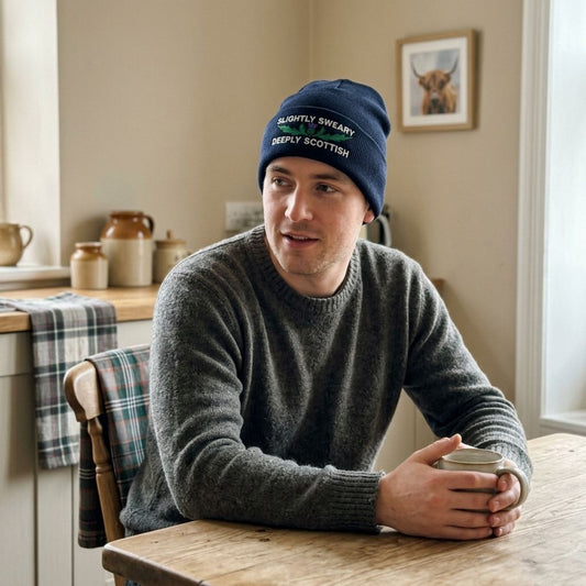 “Slightly Sweary Deeply Scottish” Embroidered Beanie